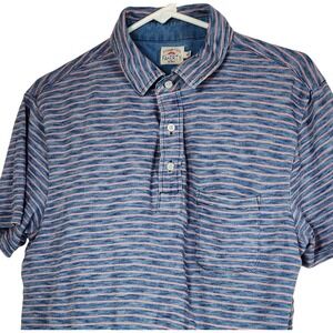 Faherty Brand Mens Indigo Dyed Striped Knit Polo Shirt Blue Pink   Medium M Top